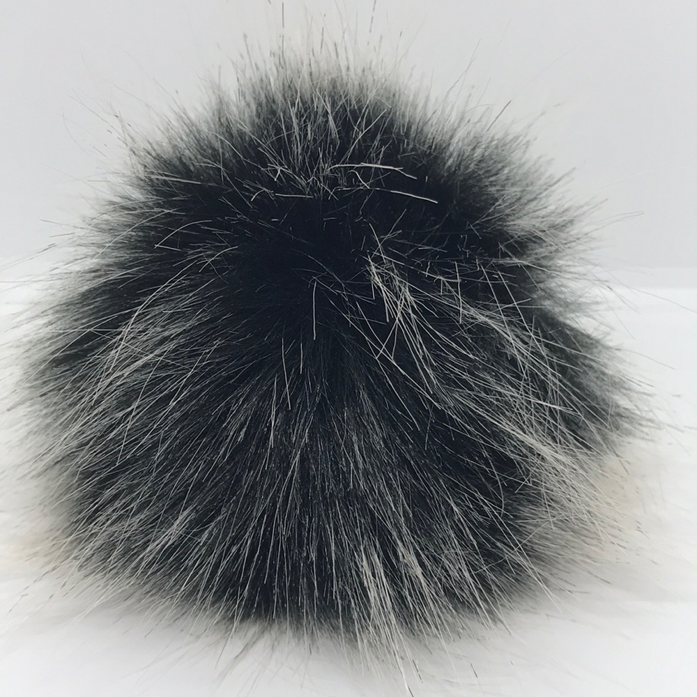 NWT-Faux Fox Fur Pom w/ Snap for Hats, Frost Black